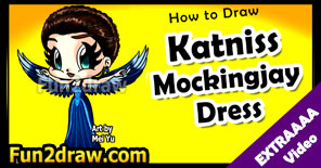 Learn to draw Hunger Games' Katniss wearing her Mockingjay dress!