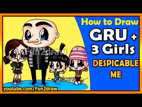 Draw Gru and the three girls Margo, Edith, and Agnes from Despicable Me!