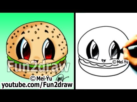 Watch how to draw a cute burger, step by step!